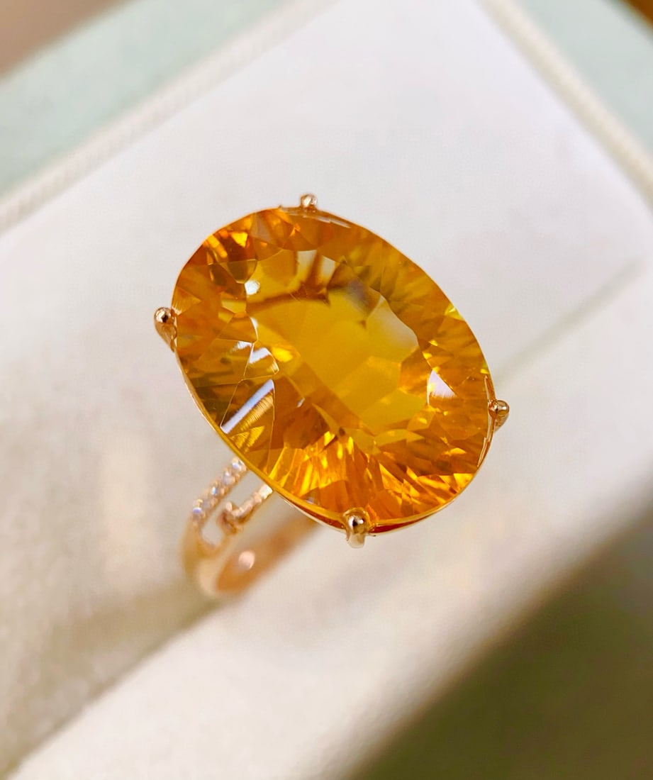 14k Gold 10.58 Ctw Natural Citrine & Diamond Ring - 4