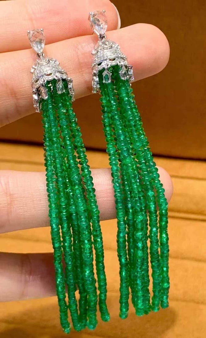 14k Gold 41 Ct Natural Emerald & Diamond Earrings (1 of 7)