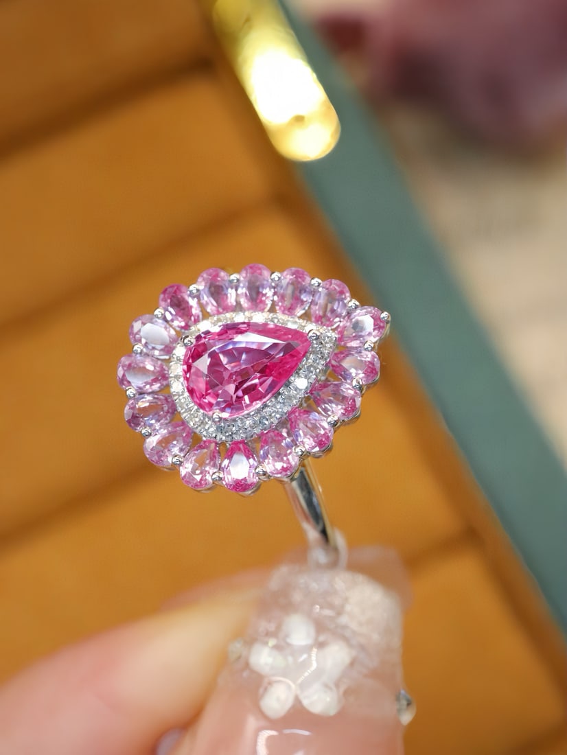 14k Gold 1.91 Ctw Natural Padparadscha Sapphire & Diamond Ring - 2