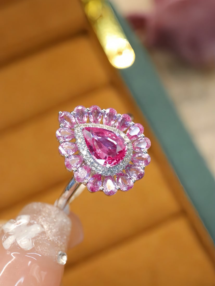 14k Gold 1.91 Ctw Natural Padparadscha Sapphire & Diamond Ring - 3