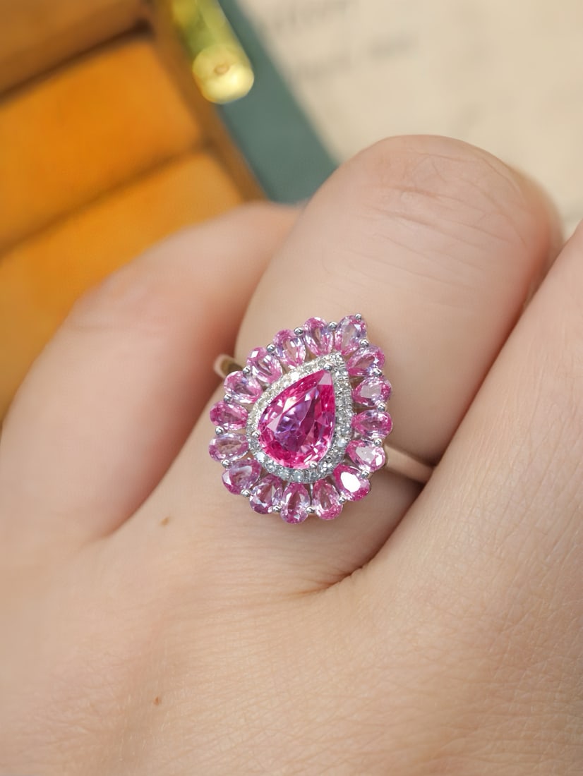 14k Gold 1.91 Ctw Natural Padparadscha Sapphire & Diamond Ring - 5