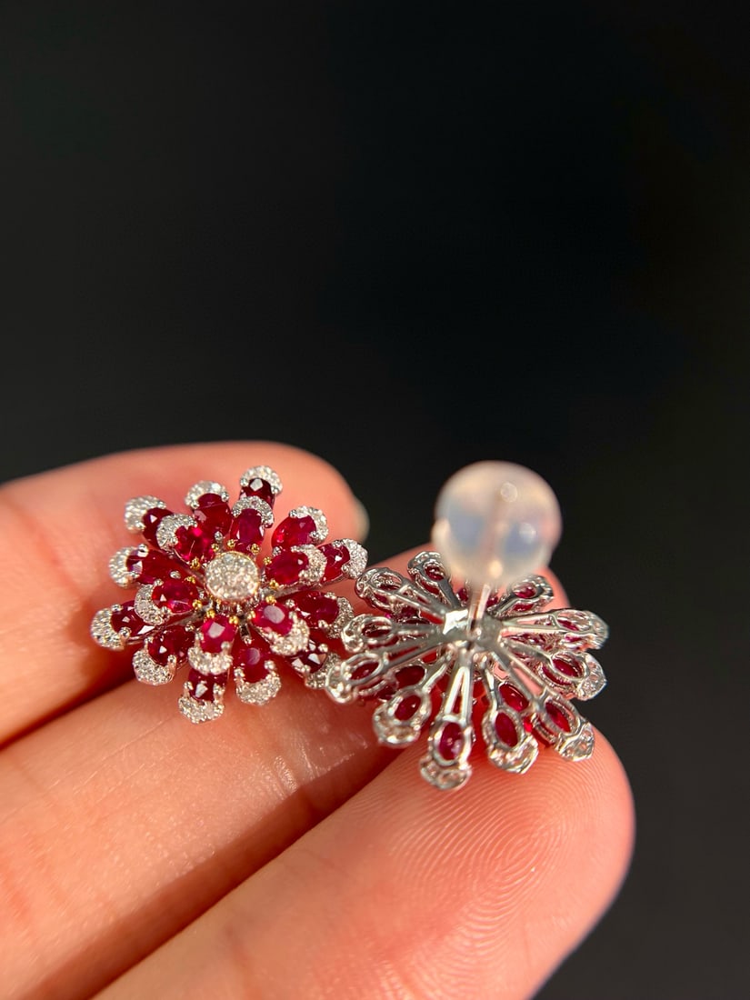 14k Gold 3.36 Ct Natural Ruby & Diamond Earrings - 3