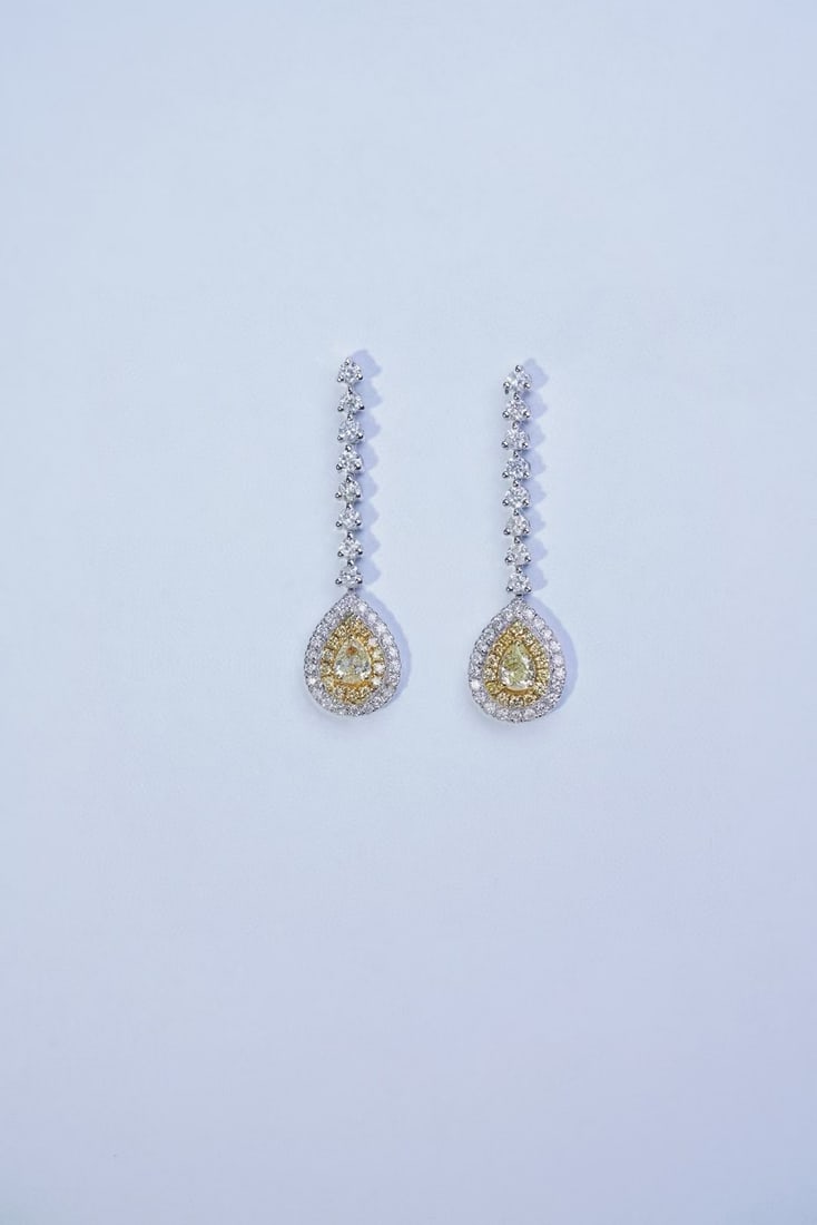 14k Gold 1.00 Ctw Natural Yellow Diamond & Diamond Earrings - 4