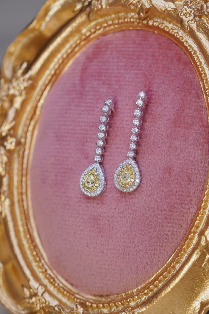 14k Gold 1.00 Ctw Natural Yellow Diamond & Diamond Earrings - 5