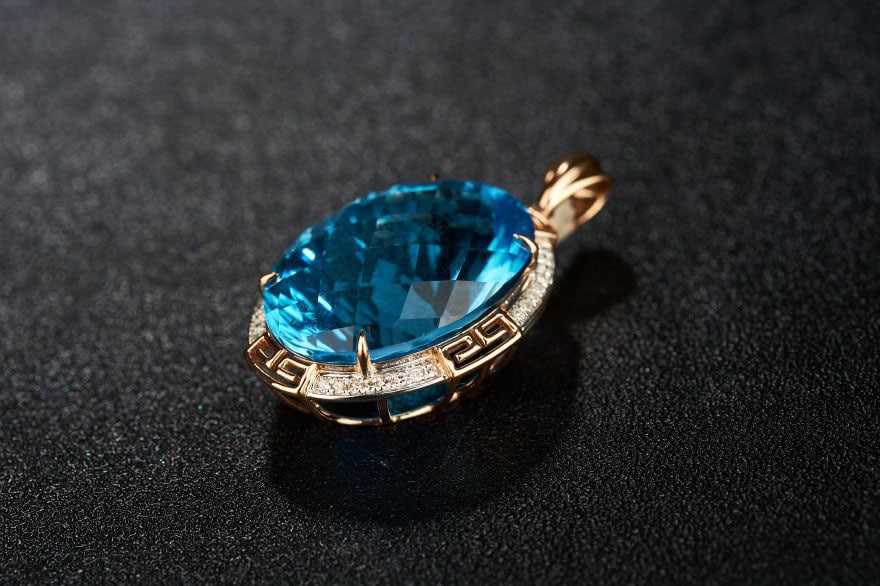 14k Gold 18.52 Ct Natural Topaz & Diamond Pendant( Without Chain ) - 6