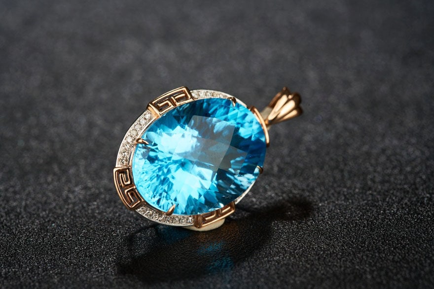 14k Gold 18.52 Ct Natural Topaz & Diamond Pendant( Without Chain ) - 7