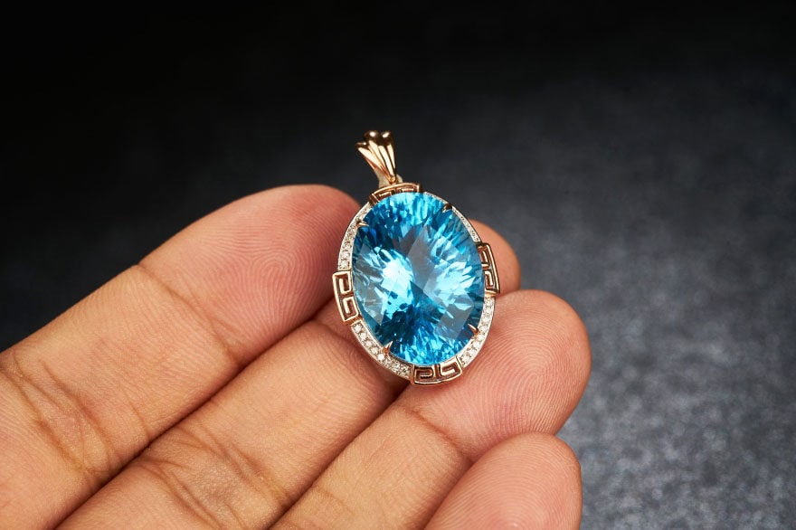 14k Gold 18.52 Ct Natural Topaz & Diamond Pendant( Without Chain ) - 9