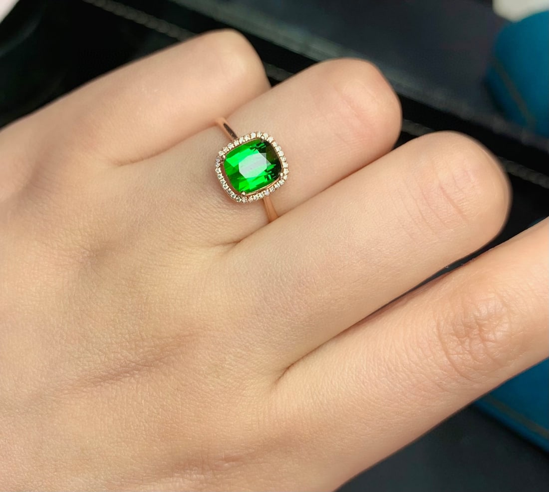 14k Gold 1.9 Ct Natural Tourmaline & Diamond Ring - 6