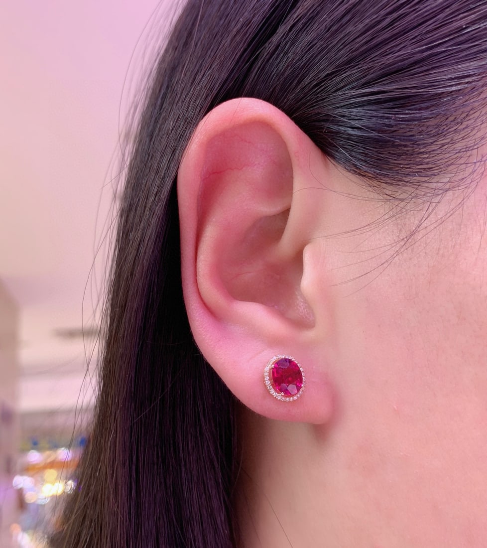 14k Gold 2.3 Ct Natural Tourmaline & Diamond Earrings - 7