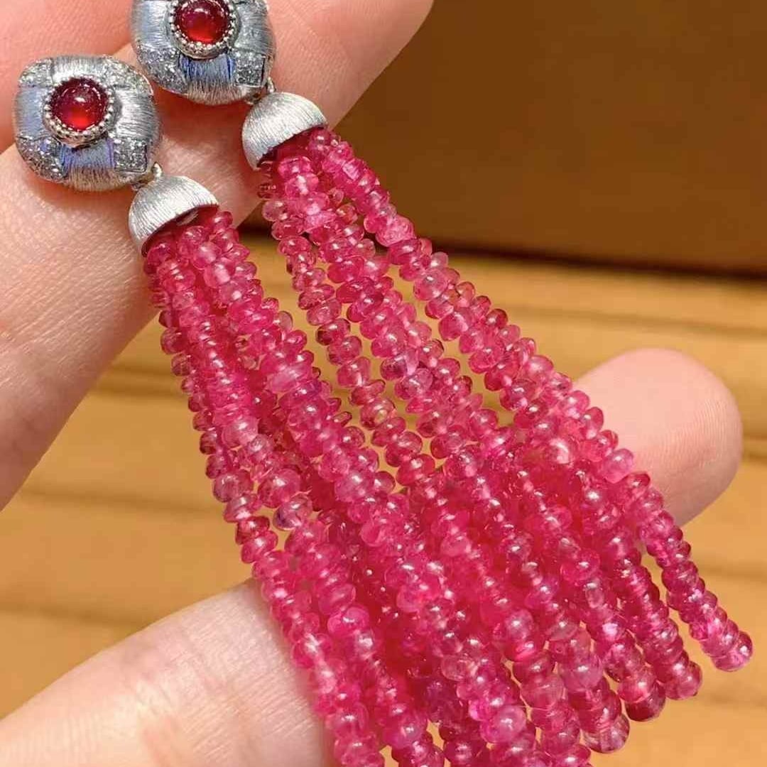 14k Gold 54.57 Ct Natural Spinel & Diamond Earrings - 3