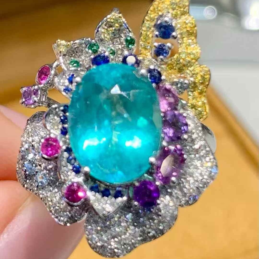 14k Gold 3.02 Ct Natural Paraiba Tourmaline & Diamond Ring - 3