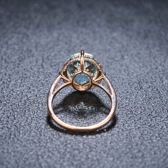 14k Gold 5.0 Ct Natural Aquamarine & Diamond Ring - 5