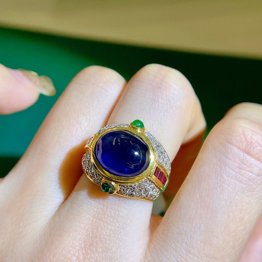 14k Gold 10 Ct Natural Sapphire & Diamond Ring - 7