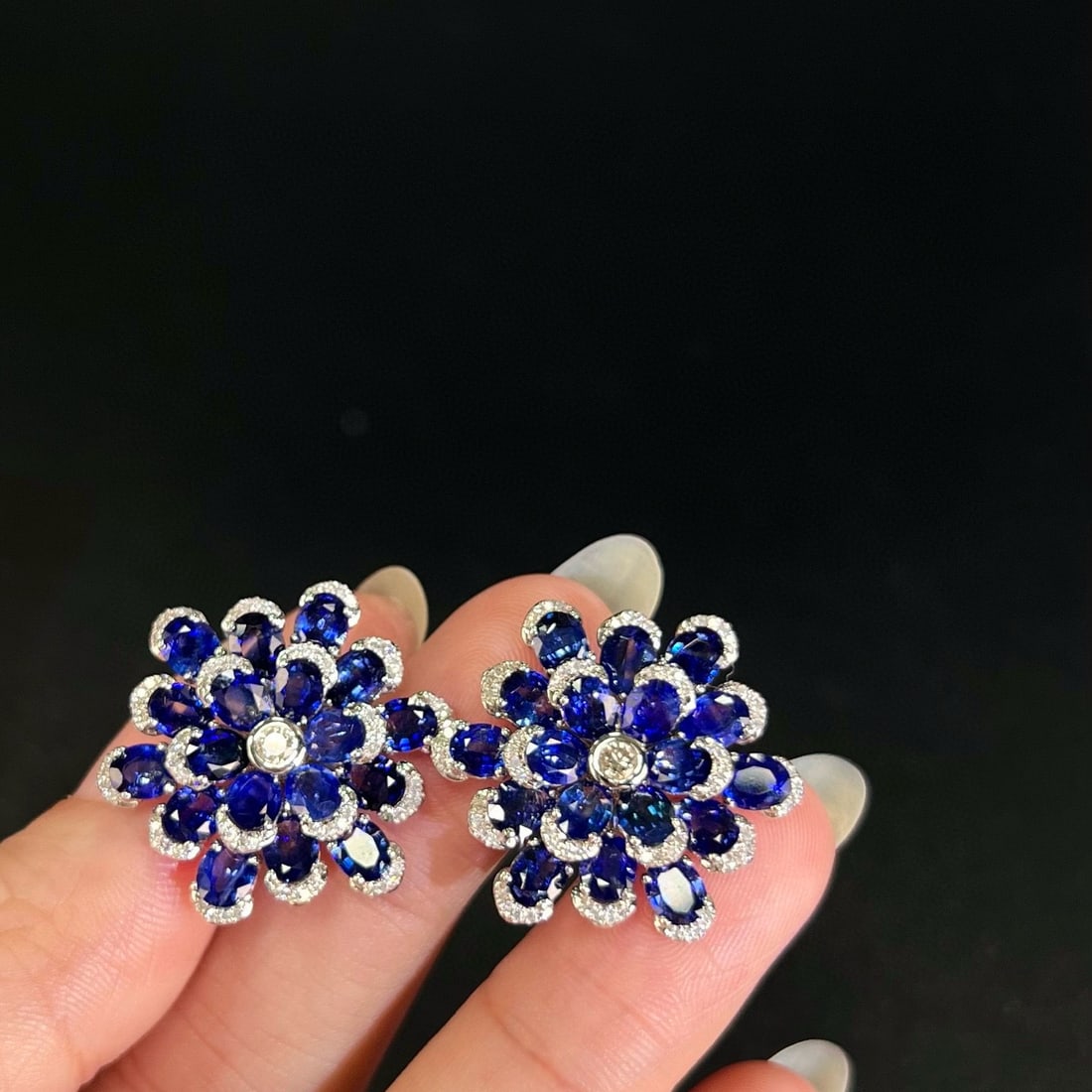 14k Gold 11.42 Ctw Vivid Blue Natural Sapphire & Diamond Earrings - 2