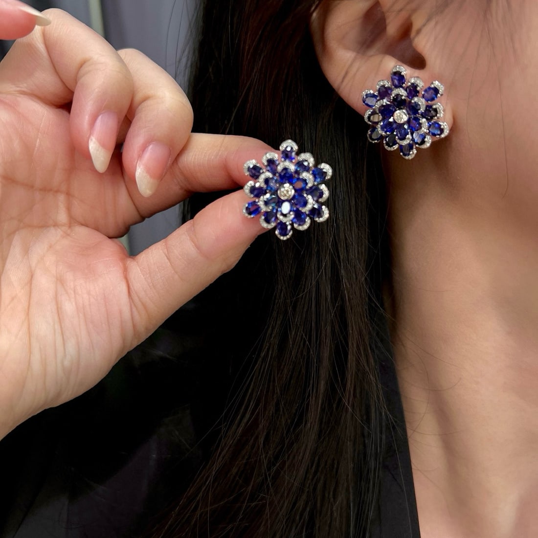 14k Gold 11.42 Ctw Vivid Blue Natural Sapphire & Diamond Earrings - 5