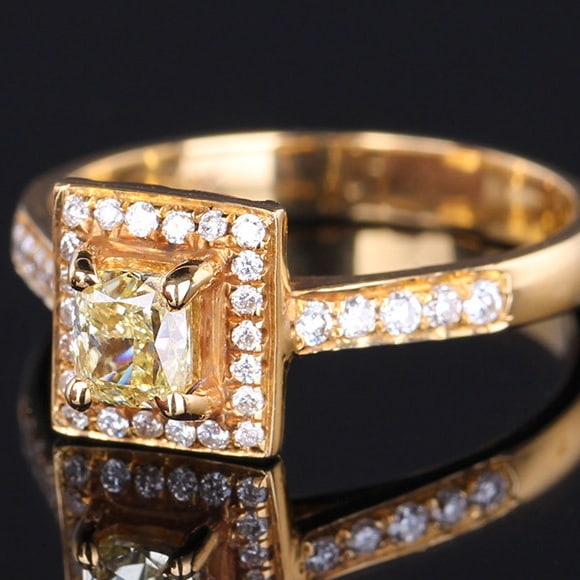 14k Gold 0.73 Ctw Natural Yellow Diamond & Diamond Ring - 3
