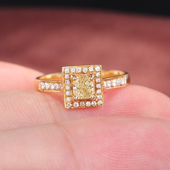 14k Gold 0.73 Ctw Natural Yellow Diamond & Diamond Ring - 6