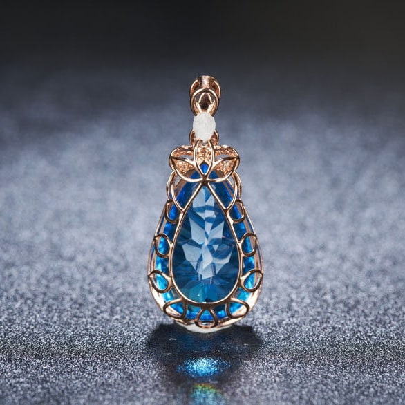 14k Gold 24 Ct Natural Topaz & Diamond Pendant( Without Chain ) - 5