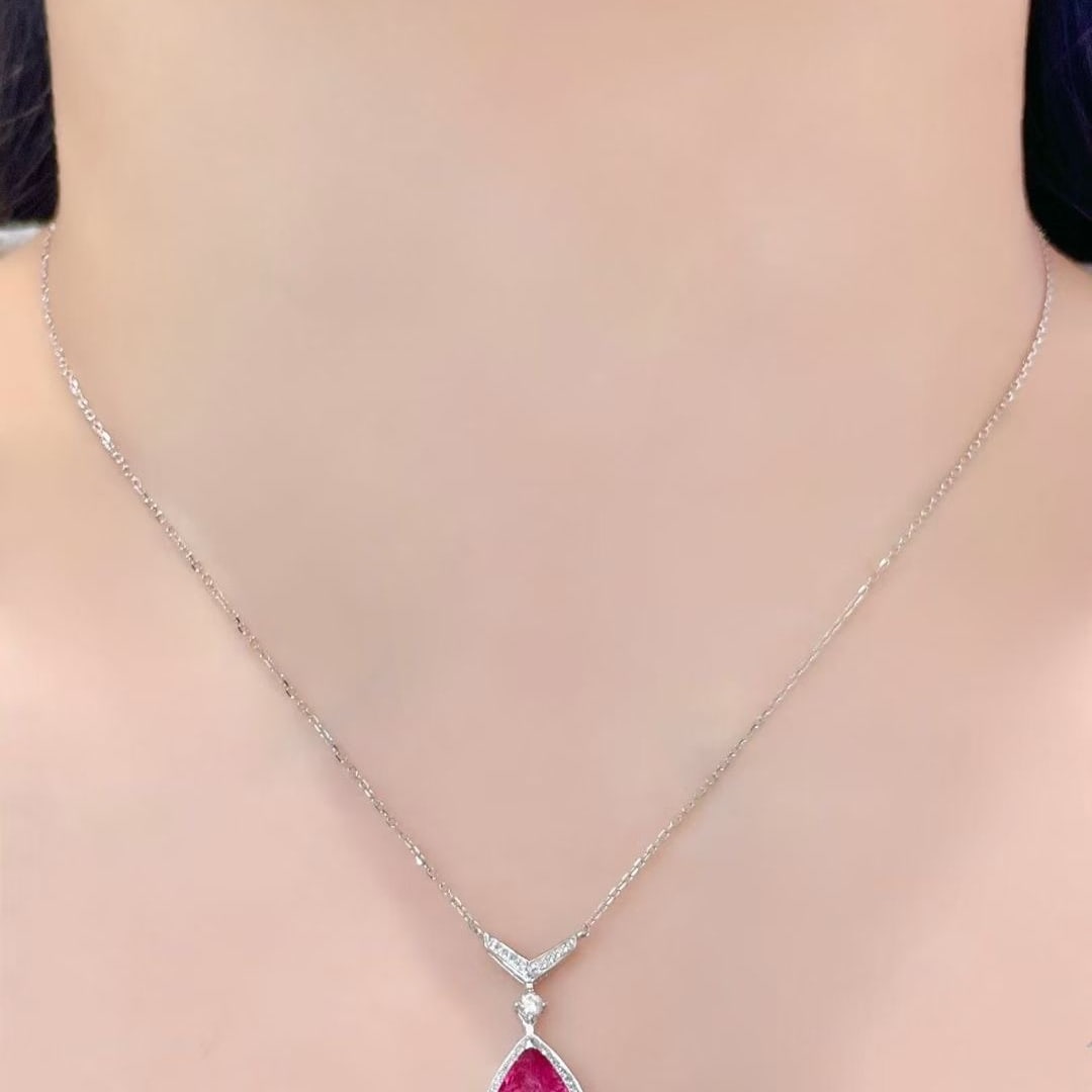 14k Gold 3 Ct Natural Tourmaline & Diamond Necklace - 2