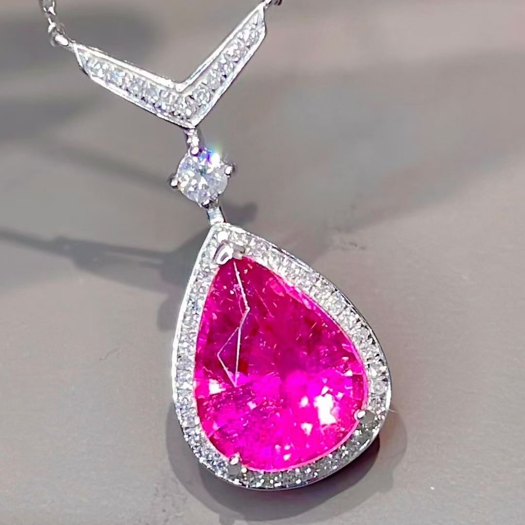 14k Gold 3 Ct Natural Tourmaline & Diamond Necklace - 3