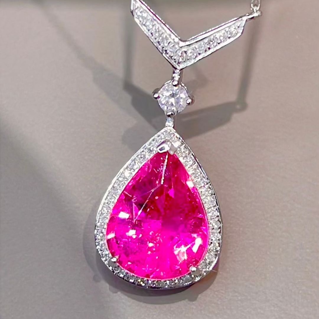 14k Gold 3 Ct Natural Tourmaline & Diamond Necklace - 7