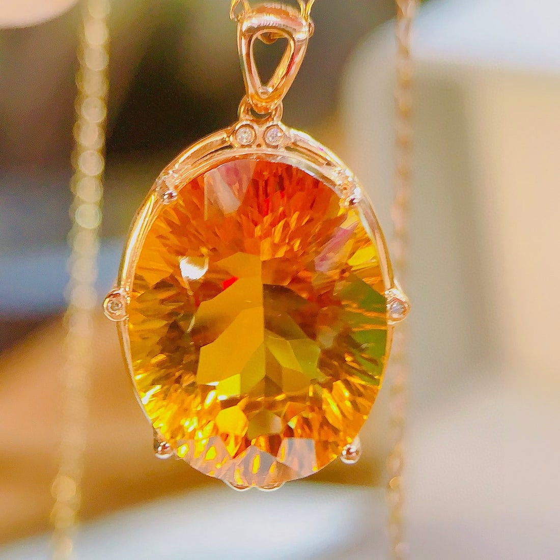 14k Gold 15.07 Ctw Natural Citrine & Diamond Pendant( Without Chain ) - 3