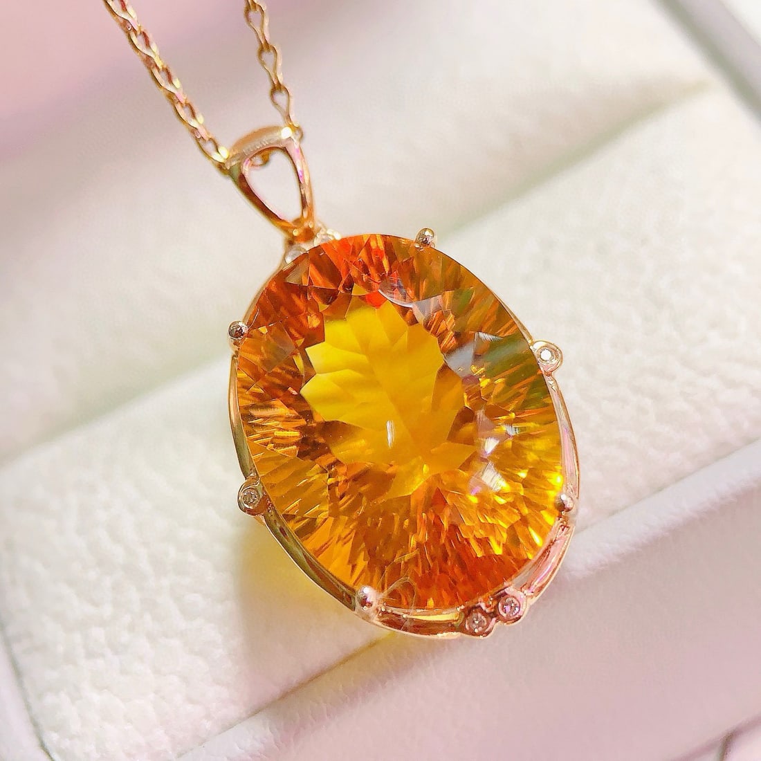 14k Gold 15.07 Ctw Natural Citrine & Diamond Pendant( Without Chain ) - 5