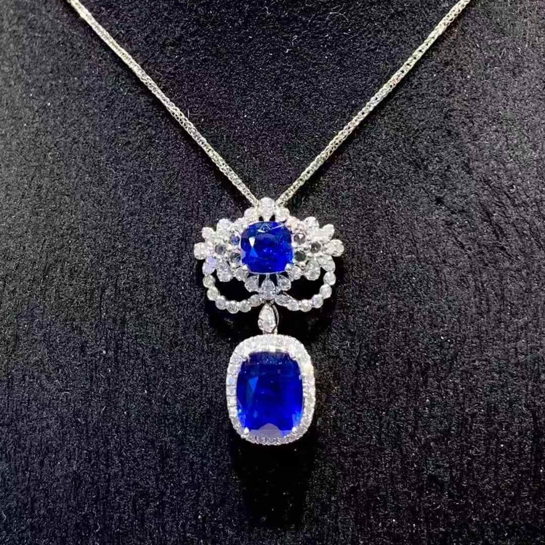 14k Gold 3.7 Ct Natural Sapphire & Diamond Pendant( Without Chain ) - 2