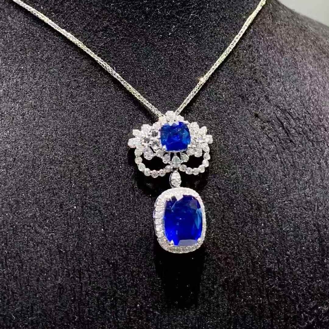 14k Gold 3.7 Ct Natural Sapphire & Diamond Pendant( Without Chain ) - 4