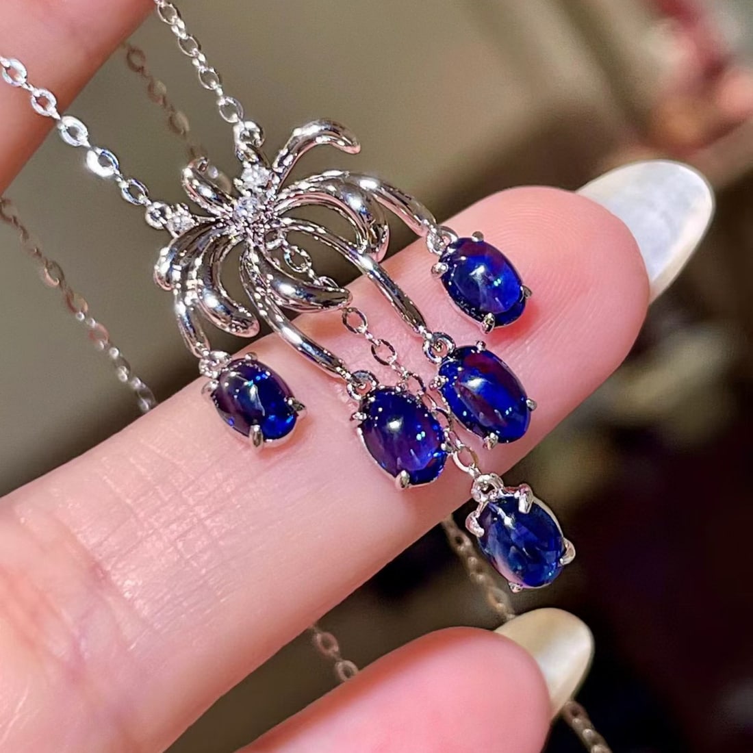 14k Gold 2.58 Ct Natural Sapphire & Diamond Necklace - 2