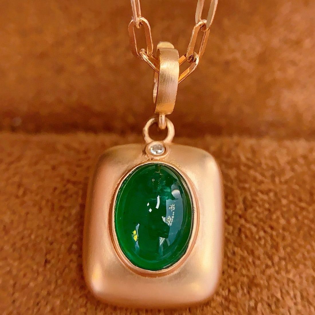14k Gold 1 Ct Vivid Green Natural Emerald & Diamond Pendant( Without Chain ) - 3