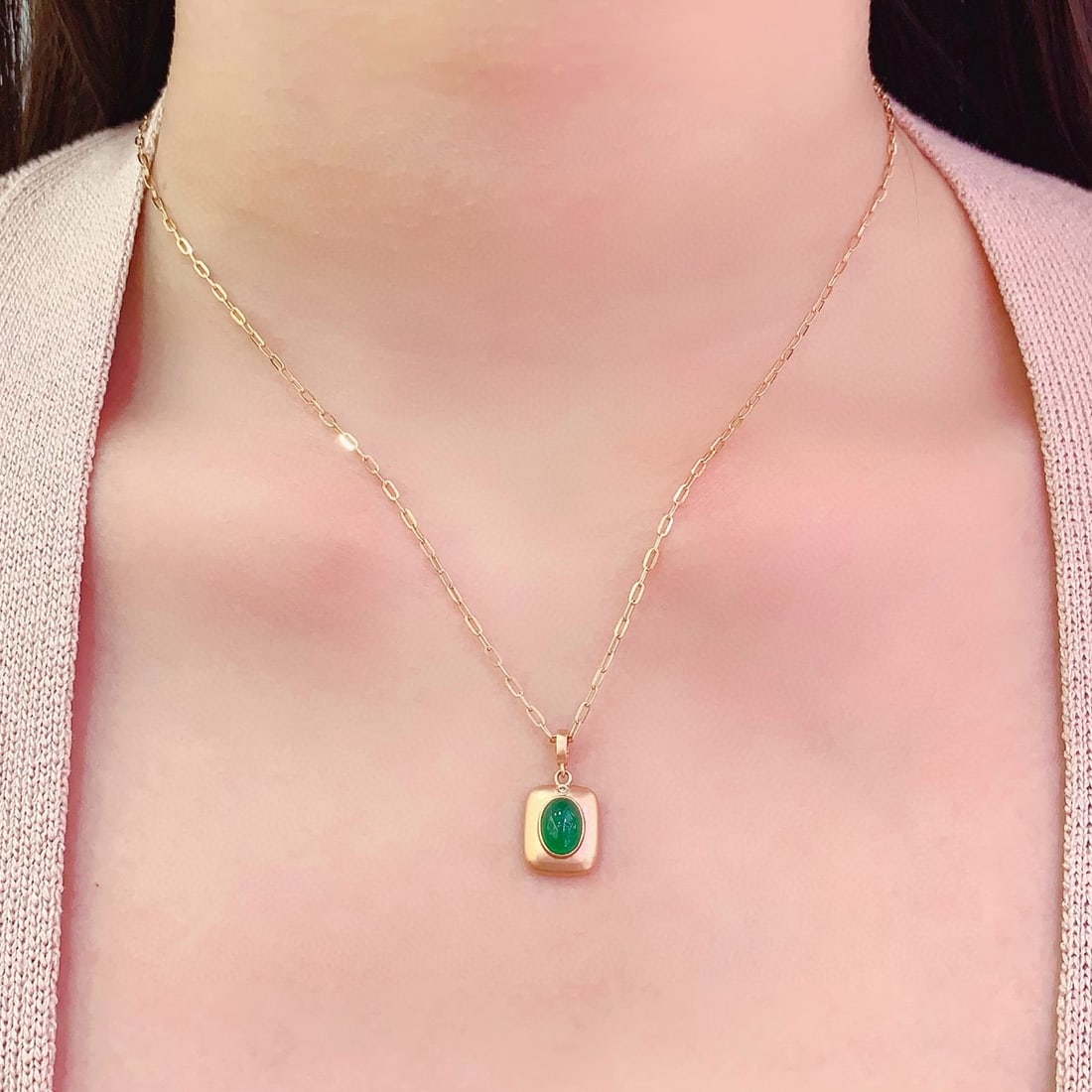 14k Gold 1 Ct Vivid Green Natural Emerald & Diamond Pendant( Without Chain ) - 6