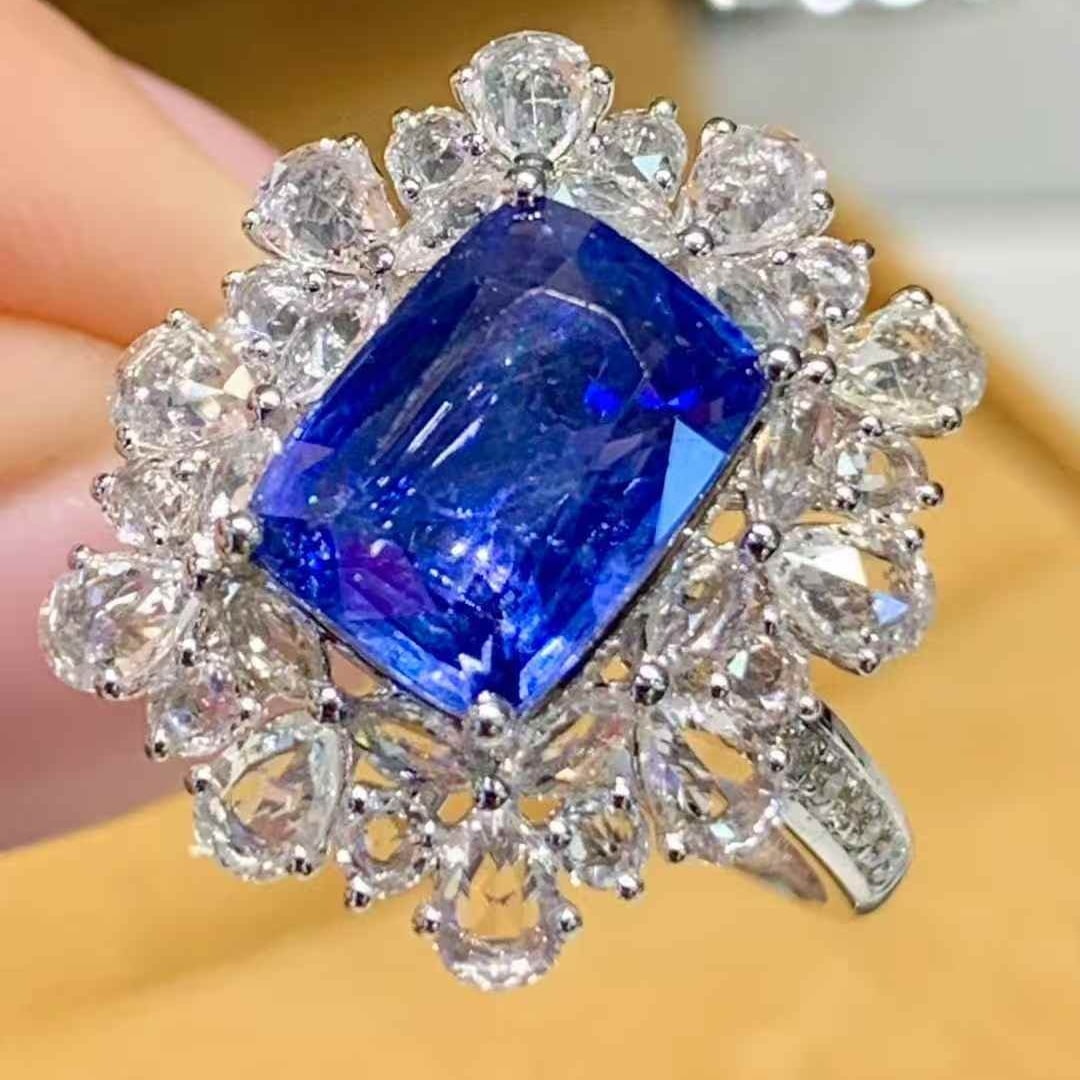 14k Gold 3 Ct Natural Sapphire & Diamond Ring - 2