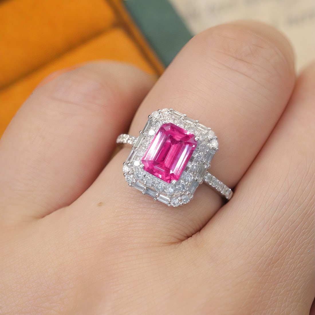 14k Gold 1.98 Ctw Natural Padparadscha Sapphire & Diamond Ring - 5