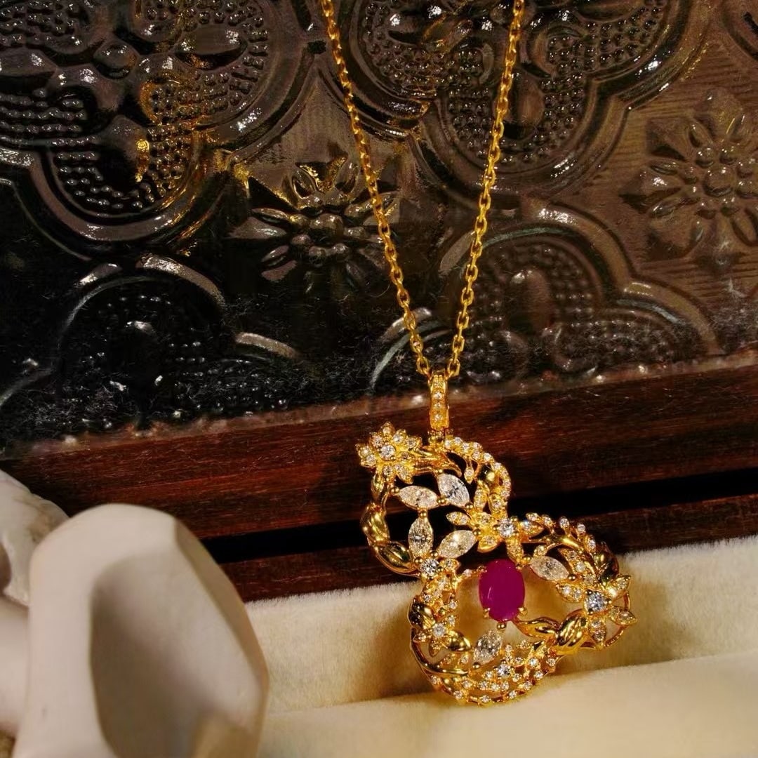 14k Gold 1.28 Ctw Natural Ruby & Diamond Necklace - 4