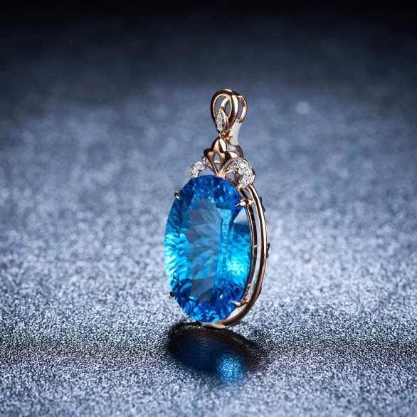 14k Gold 20.25 Ct Natural Topaz & Diamond Pendant( Without Chain ) - 3