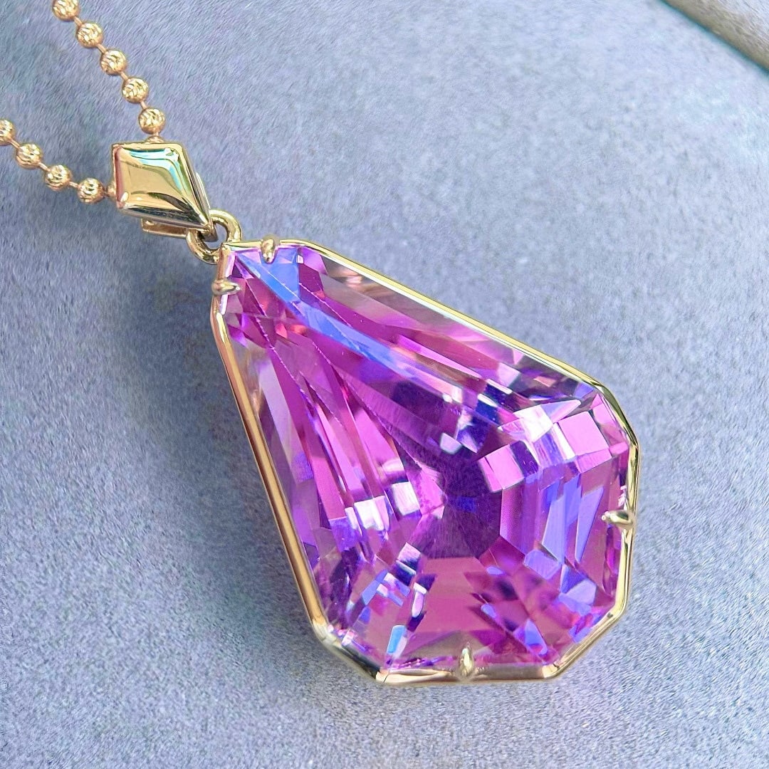 14k Gold 36.71 Ct Natural Kunzite Pendant( Without Chain ) - 4