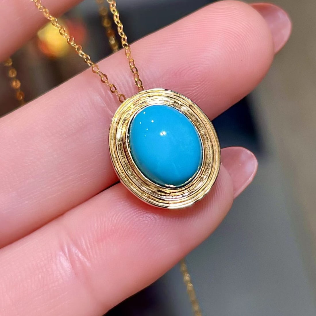 14k Gold 2.69 Ct Natural Blue Turquoise Pendant( Without Chain ) - 2
