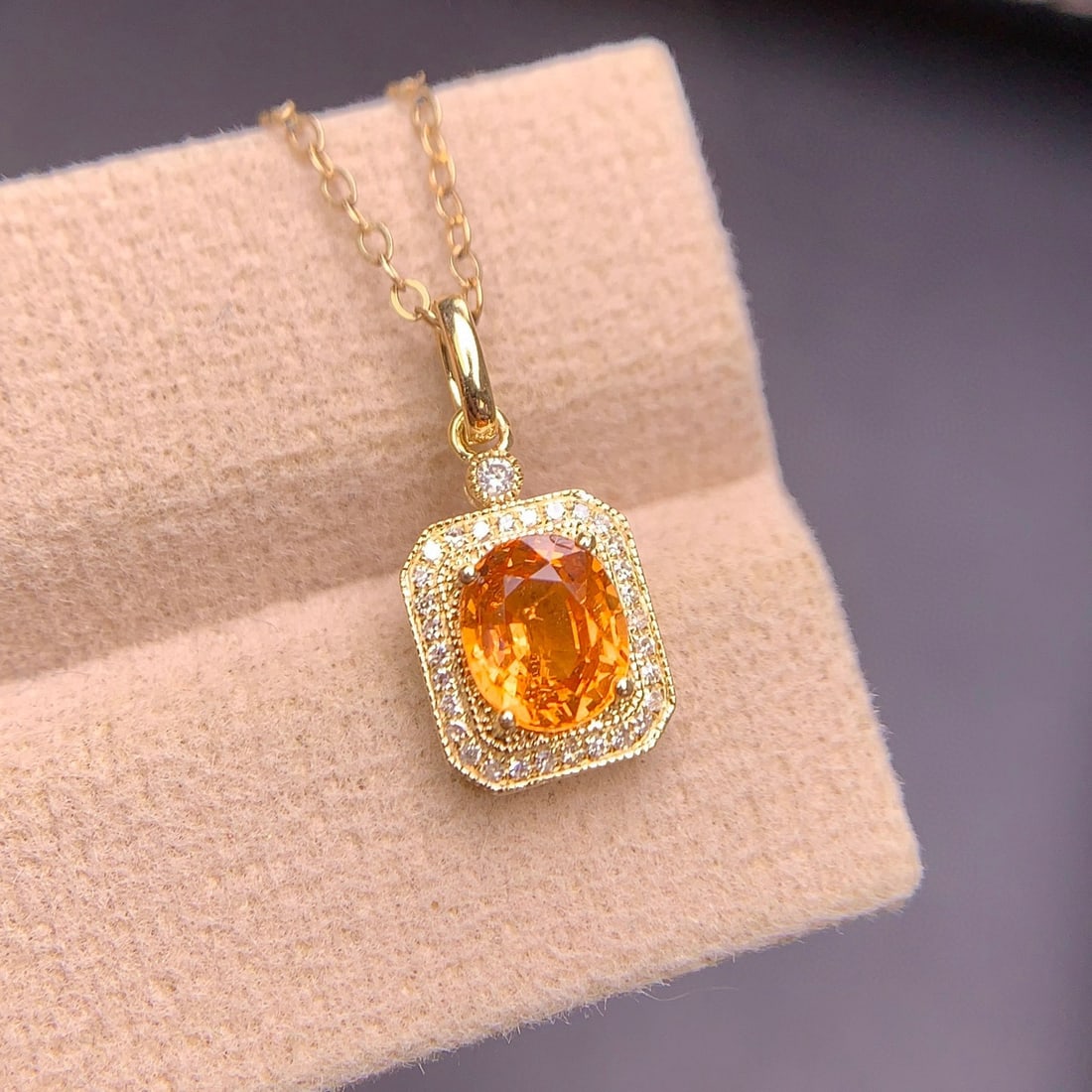14k Gold 1.4 Ct Natural Spessartine & Diamond Pendant( Without Chain ) - 4