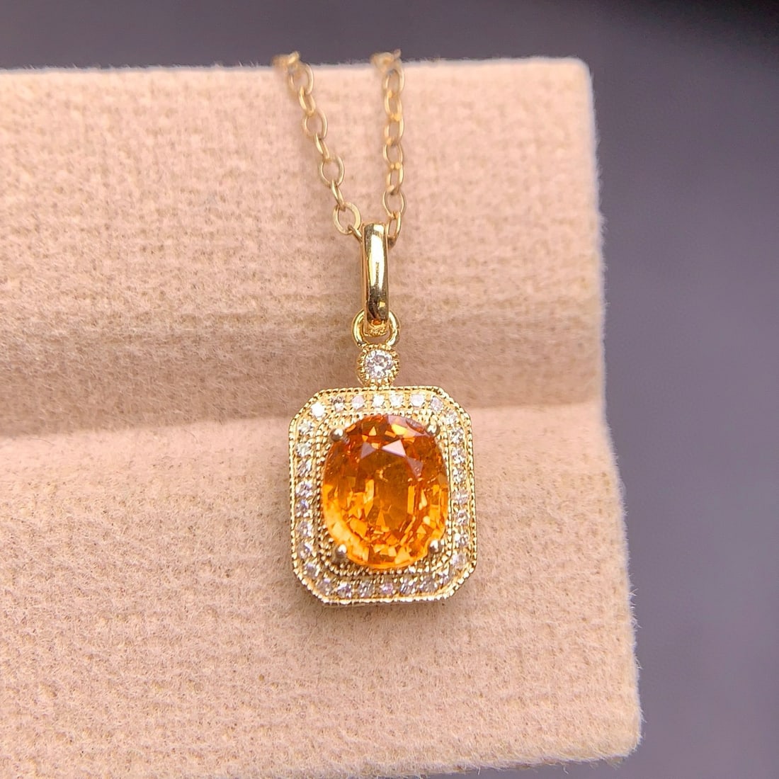 14k Gold 1.4 Ct Natural Spessartine & Diamond Pendant( Without Chain ) - 6