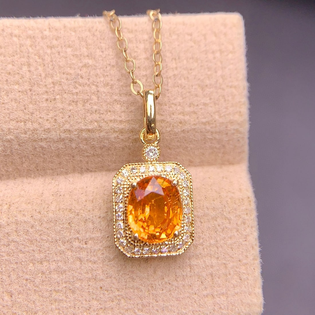 14k Gold 1.4 Ct Natural Spessartine & Diamond Pendant( Without Chain ) - 9