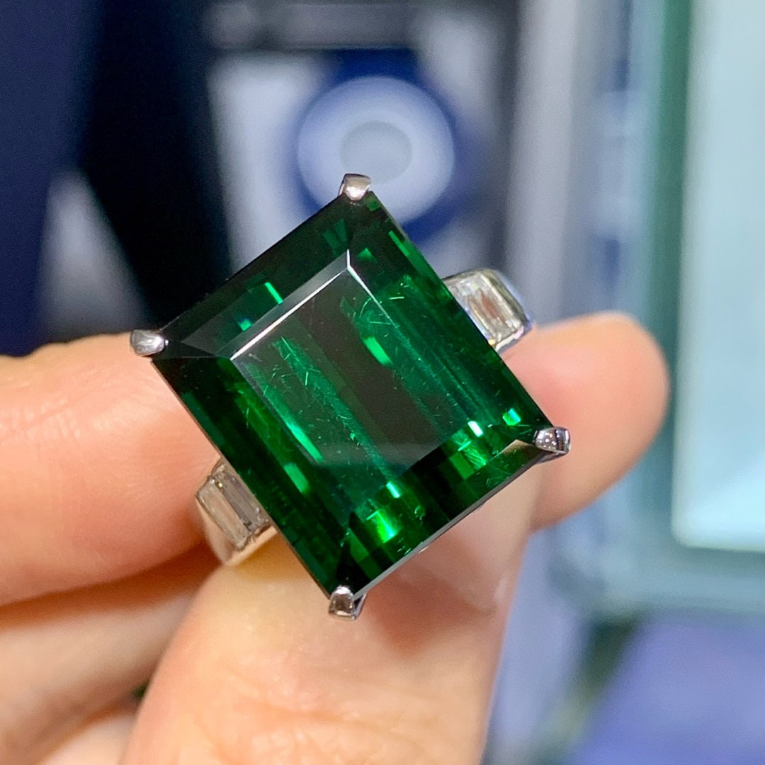 14k Gold 16.29 Ctw Natural Tourmaline & Diamond Ring - 4