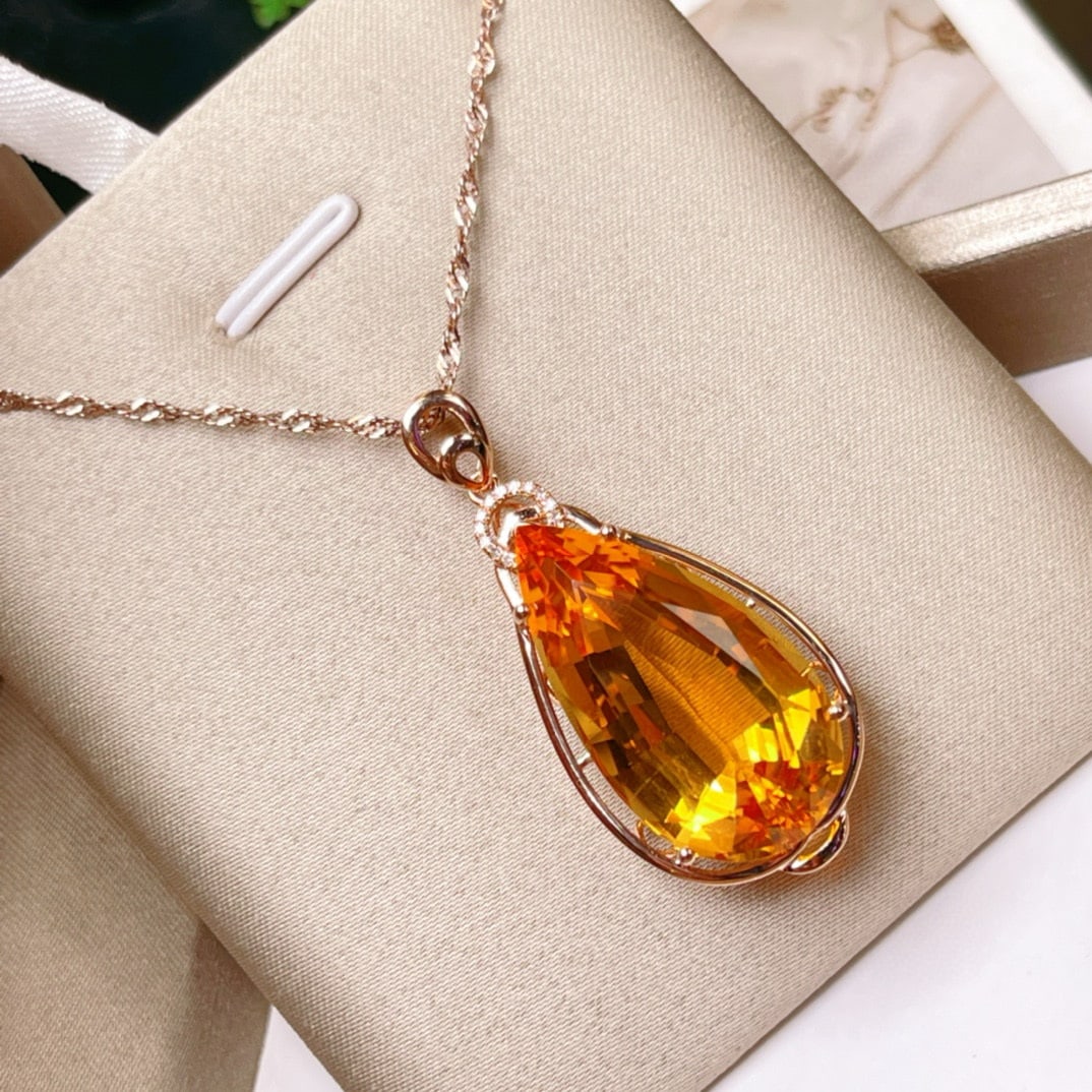 14k Gold 19.93 Ctw Natural Citrine & Diamond Pendant( Without Chain ) - 4