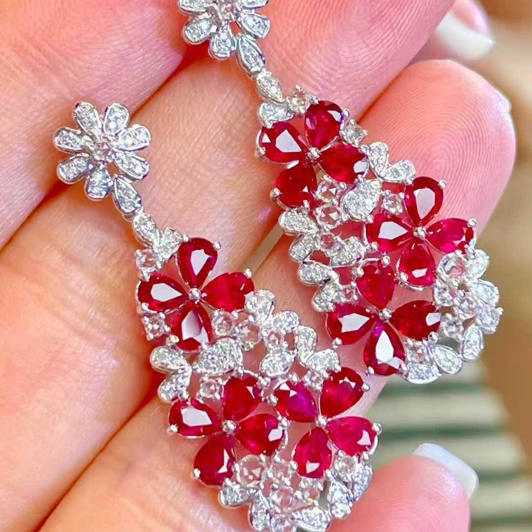 14k Gold 4.5 Ct Natural Ruby & Diamond Earrings - 3