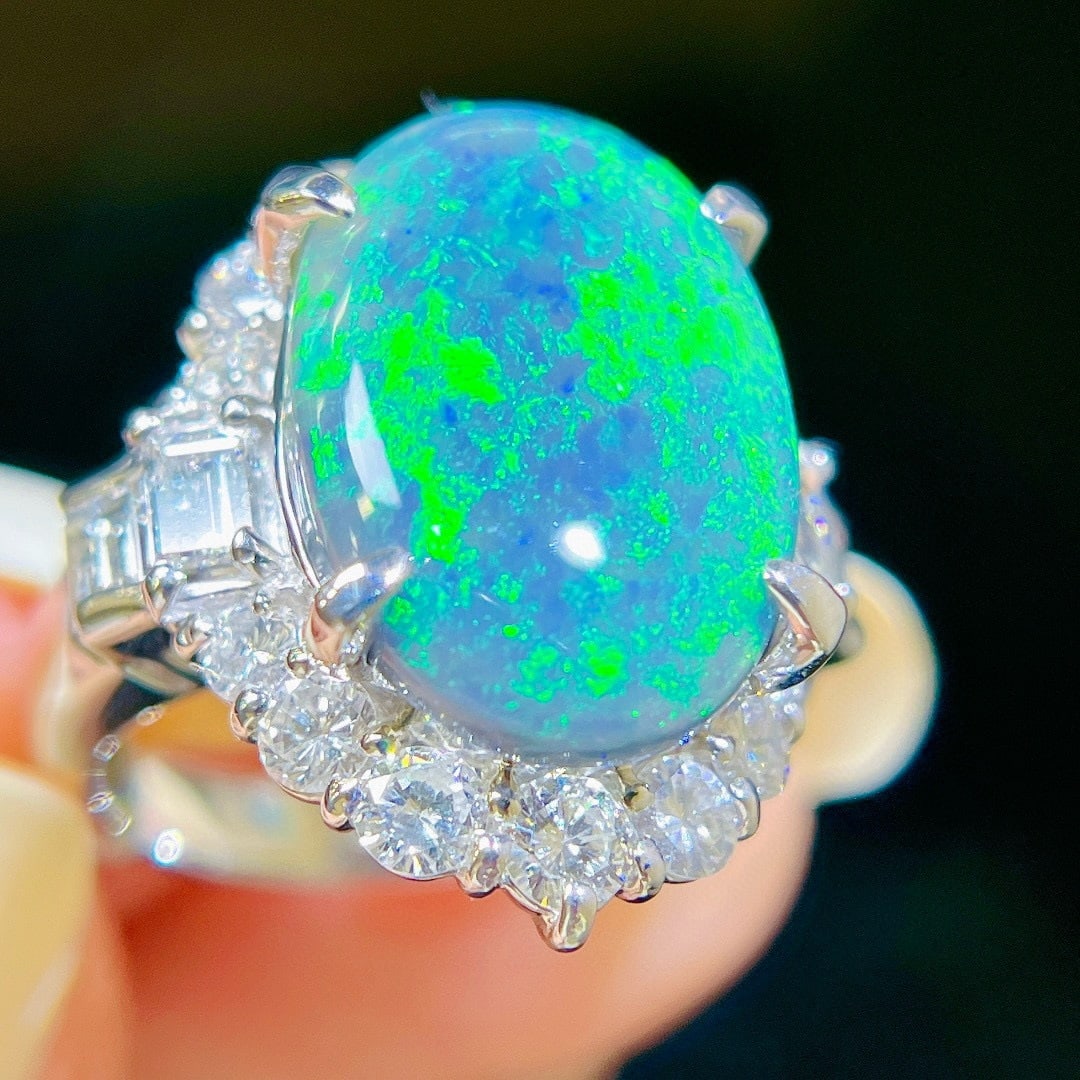 14k Gold 9.63 Ctw Natural Opal & Diamond Ring - 4