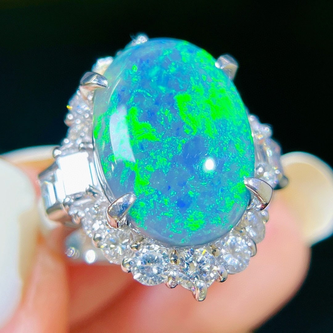 14k Gold 9.63 Ctw Natural Opal & Diamond Ring - 5