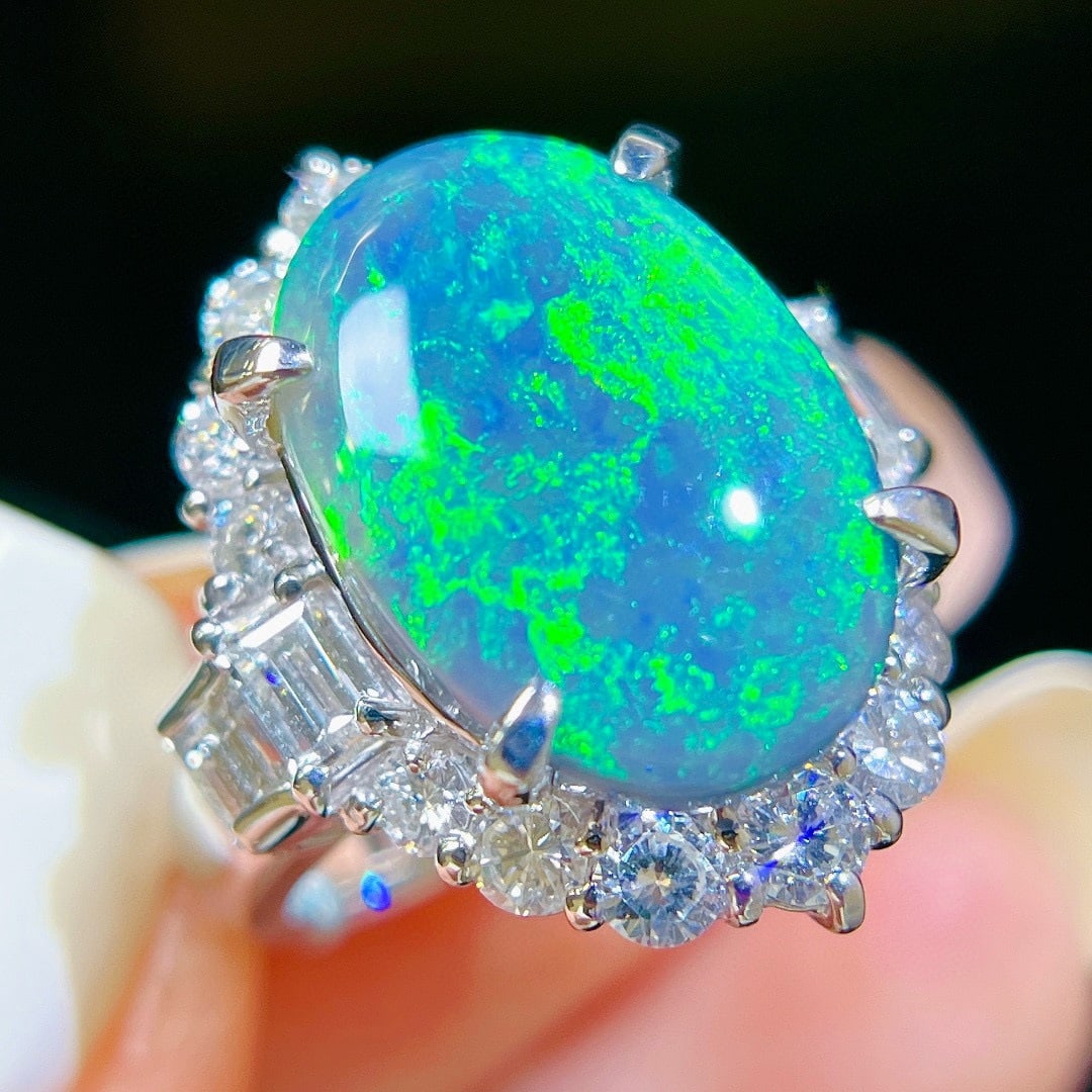 14k Gold 9.63 Ctw Natural Opal & Diamond Ring - 6