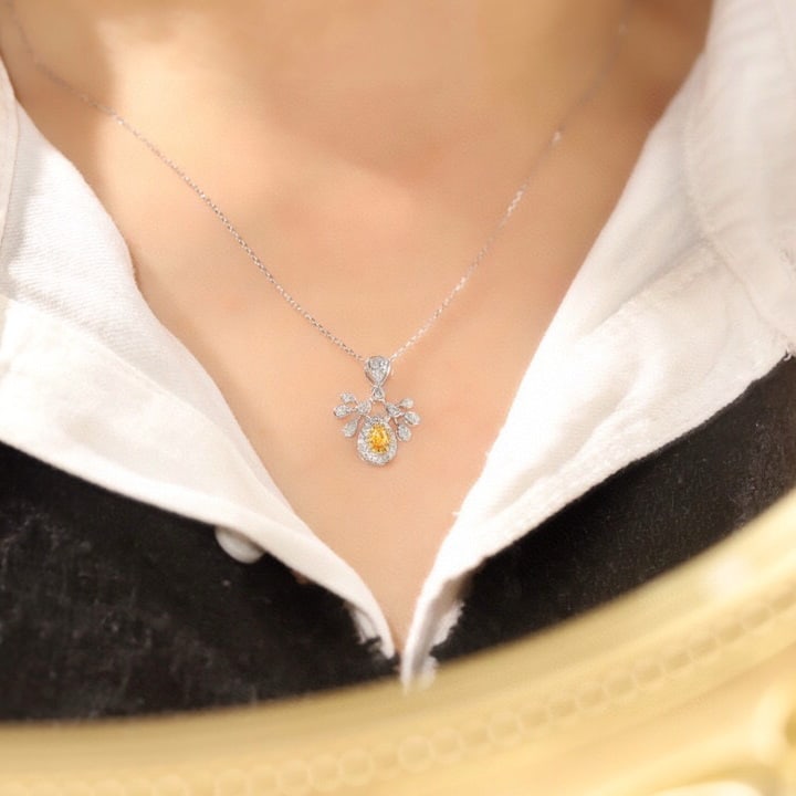 14k Gold 0.35 Ctw Natural Yellow Diamond & Diamond Necklace - 6