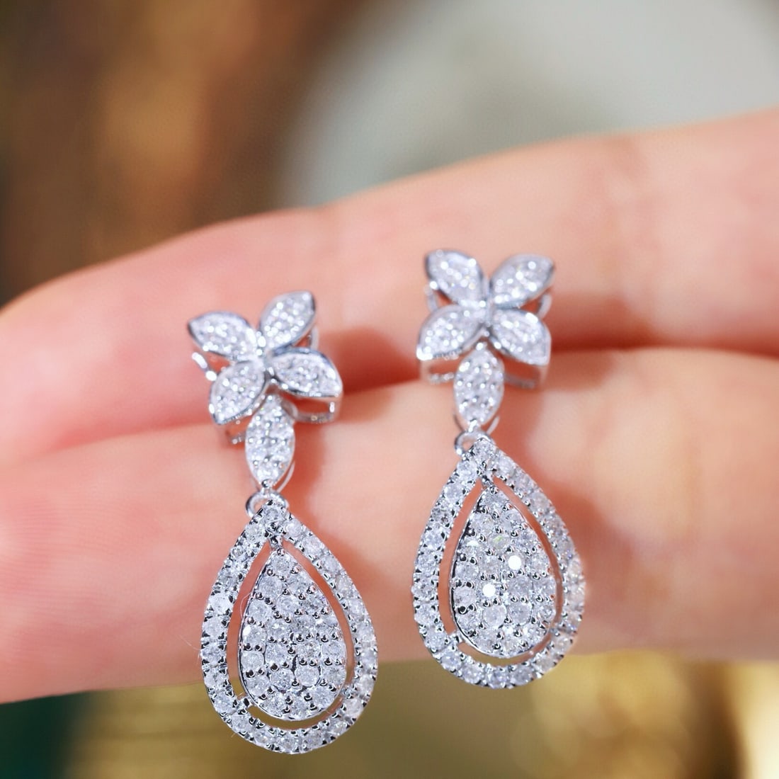 14k Gold 1.2 Ct Natural H Diamond Earrings - 2