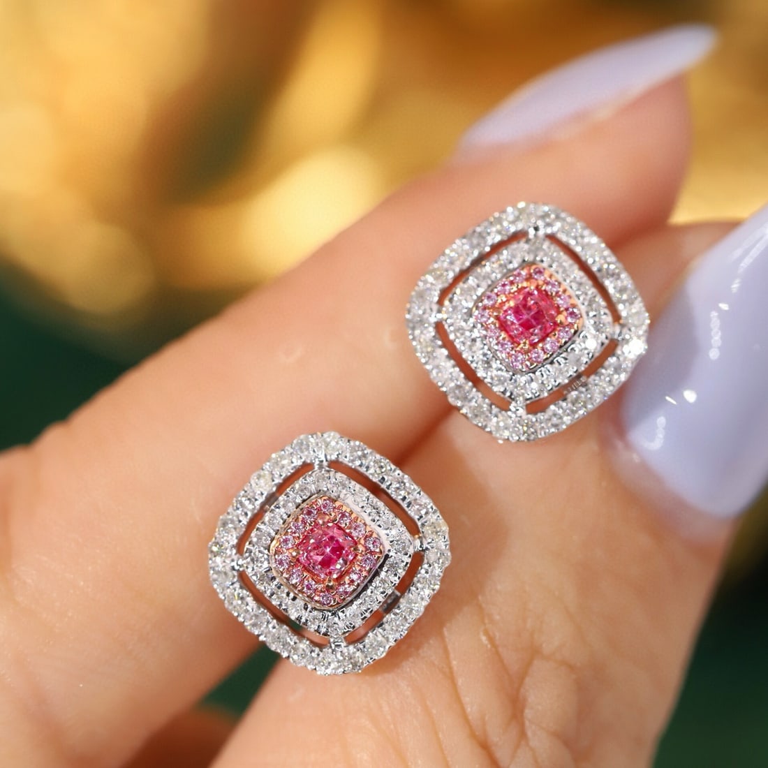 14k Gold 0.70 Ctw Natural Pink Diamond & Diamond Earrings - 2